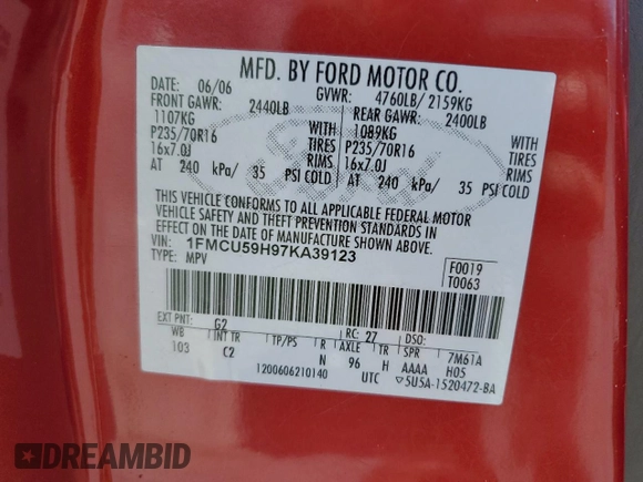 2007 Ford Escape Hybrid with VIN 1FMCU59H97KA39123, listed as a Copart auction lot 61621604 with 162,149 mi miles and Salvage Title. Bid and sale history available at carsss.com. Image 16.