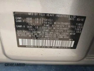 2015 Subaru Outback Premium with VIN 4S4BSAFC8F3317666, listed as a IAAI auction lot 42463473 with 88,913 mi miles and . Bid and sale history available at DreamBid. Image 9.