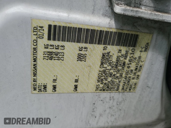 2014 Nissan Maxima SV with VIN 1N4AA5AP2EC456510, listed as a Copart auction lot 54312975 with 151,707 mi miles and Salvage title. Bid and sale history available at DreamBid. Image 12.