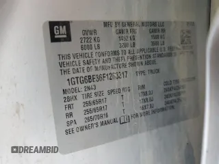 2015 GMC Canyon 4WD SLE with VIN 1GTG6BE36F1263317, listed as a Copart auction lot 53967805 with 129,590 mi miles and Salvage title. Bid and sale history available at DreamBid. Image 12.
