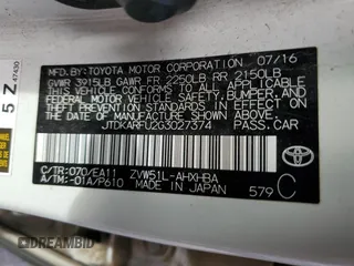 2016 Toyota Prius Four with VIN JTDKARFU2G3027374, listed as a Copart auction lot 51896125 with 128,734 mi miles and Salvage Title. Bid and sale history available at DreamBid. Image 12.