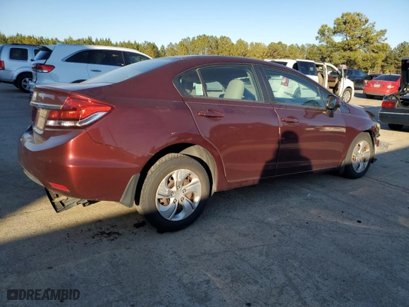2013 Honda Civic Sdn LX with VIN 19XFB2F51DE057985, listed as a Copart auction lot 88550975 with 0 mi miles and Salvage Title. Bid and sale history available at carsss.com. Image 3.