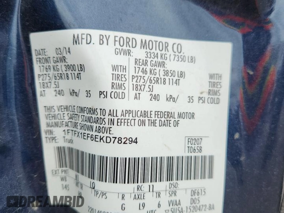 2014 Ford F-150 XL с VIN 1FTFX1EF6EKD78294, выставлен на аукционе Copart как лот 60475065 с пробегом 113 759 миль миль и Списание • Salvage title. История ставок и продаж доступна на DreamBid. Изображение 12.