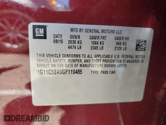 2016 Chevrolet Malibu Limited LT with VIN 1G11C5SA9GF119485, listed as a Copart auction lot 61378054 with 52,814 mi miles and Salvage Title. Bid and sale history available at carsss.com. Image 12.