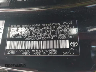 2023 Toyota Prius LE with VIN JTDACAAU9P3007704, listed as a IAAI auction lot 42037372 with 36,276 mi miles. Bid and sale history available at carsss.com. Image 9.