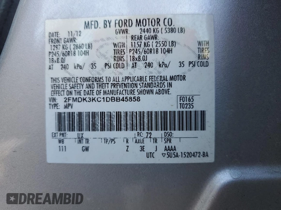 2013 Ford Edge Limited z VIN 2FMDK3KC1DBB45858, wystawiony jako Copart lot #52967105 z przebiegiem 185 234 mil mil oraz Szkoda całkowita • Salvage title. Historia ofert i sprzedaży dostępna na DreamBid. Obrazek 13.