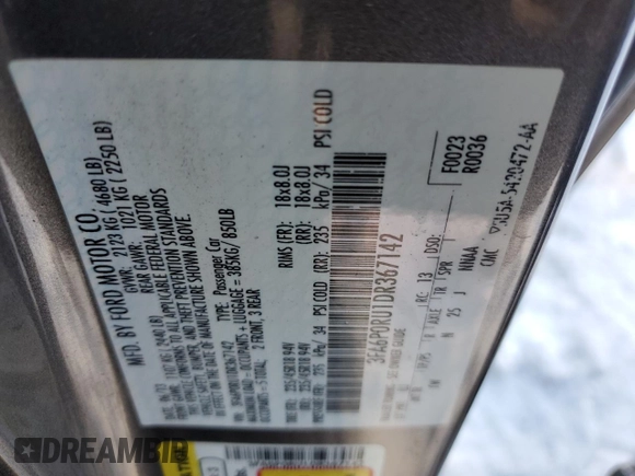 2013 Ford Fusion Titanium Hybrid with VIN 3FA6P0RU1DR367142, listed as a Copart auction lot 87252624 with 89,445 mi miles and Salvage Title. Bid and sale history available at DreamBid. Image 12.