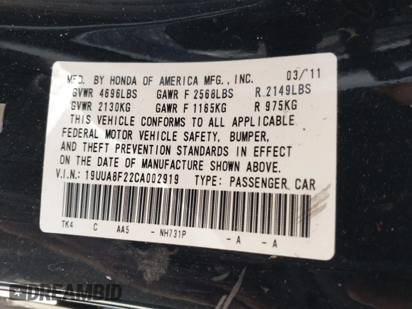 2012 Acura TL Auto z VIN 19UUA8F22CA002919, wystawiony jako IAAI lot #41782626 z przebiegiem 156 394 mil mil oraz . Historia ofert i sprzedaży dostępna na DreamBid. Obrazek 9.