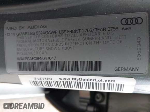 2015 Audi A6 3.0T Premium Plus with VIN WAUFGAFC9FN047047, listed as a IAAI auction lot 41328488 with 83,840 mi miles. Bid and sale history available at carsss.com. Image 9.