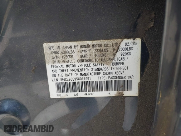 2005 Acura TSX z VIN JH4CL96895C014991, wystawiony jako IAAI lot #42351921 z przebiegiem 225 591 mil mil oraz . Historia ofert i sprzedaży dostępna na DreamBid. Obrazek 9.