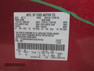 2016 Ford Explorer XLT with VIN 1FM5K8D80GGA76152, listed as a IAAI auction lot 42011530 with 109,629 mi miles and . Bid and sale history available at DreamBid. Image 9.