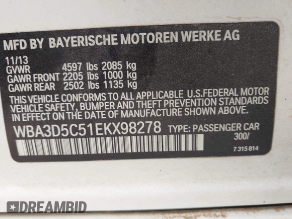 2014 BMW 3 Series 328d xDrive z VIN WBA3D5C51EKX98278, wystawiony jako IAAI lot #41775547 z przebiegiem 211 480 mil mil oraz . Historia ofert i sprzedaży dostępna na DreamBid. Obrazek 9.