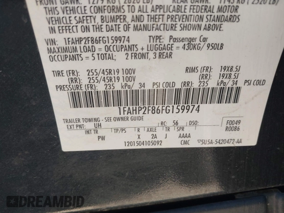 2015 Ford Taurus Limited with VIN 1FAHP2F86FG159974, listed as a IAAI auction lot 42325114 with 147,377 mi miles and . Bid and sale history available at DreamBid. Image 9.