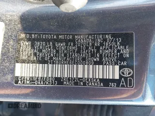 2014 Toyota Corolla L with VIN 2T1BURHE6EC000809, listed as a IAAI auction lot 41904487 with 76,876 mi miles and . Bid and sale history available at DreamBid. Image 9.