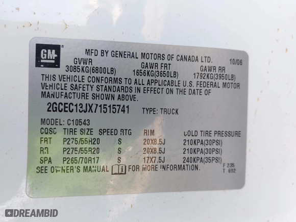 2007 Chevrolet Silverado 1500 LTZ with VIN 2GCEC13JX71515741, listed as a IAAI auction lot 41991842 with 150,596 mi miles. Bid and sale history available at carsss.com. Image 9.