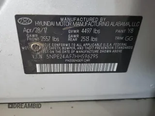 2017 Hyundai Sonata 2.4L with VIN 5NPE24AF7HH596295, listed as a Copart auction lot 51336055 with 109,265 mi miles and Salvage Title. Bid and sale history available at DreamBid. Image 12.