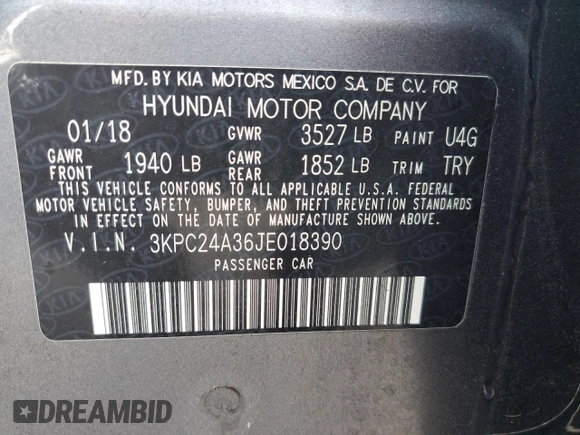 2018 Hyundai Accent SEL with VIN 3KPC24A36JE018390, listed as a Copart auction lot 70963573 with 102,603 mi miles. Bid and sale history available at carsss.com. Image 12.