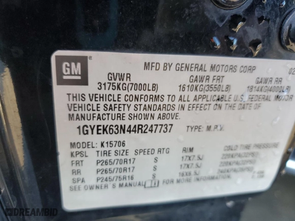 2004 Cadillac Escalade with VIN 1GYEK63N44R247737, listed as a Copart auction lot 86398794 with 233,113 mi miles and Salvage Title. Bid and sale history available at carsss.com. Image 14.
