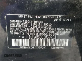 2013 Subaru Impreza Special Sports Limited with VIN JF1GPAR60D2869253, listed as a Copart auction lot 59677245 with 101,111 mi miles and Salvage title. Bid and sale history available at DreamBid. Image 13.