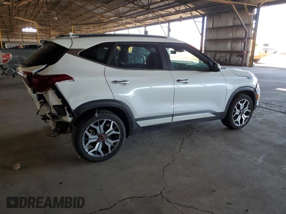 2023 Kia Seltos SX with VIN KNDETCA21P7356246, listed as a Copart auction lot 61078205 with 75,612 mi miles and Salvage title. Bid and sale history available at DreamBid. Image 3.