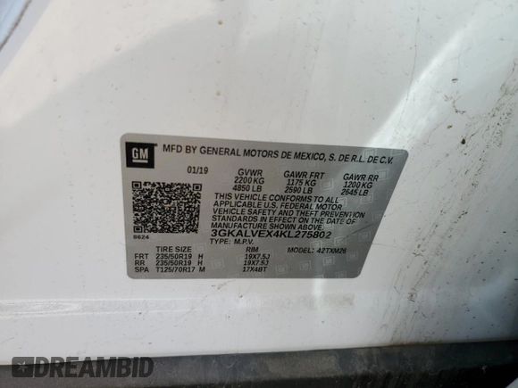 2019 GMC Terrain SLT with VIN 3GKALVEX4KL275802, listed as a Copart auction lot 49688205 with 53,450 mi miles and Clean Title. Bid and sale history available at carsss.com. Image 13.