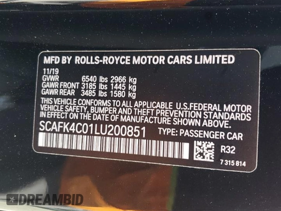 2020 Rolls-Royce Ghost z VIN SCAFK4C01LU200851, wystawiony jako Copart lot #81181694 z przebiegiem 15 507 mil mil oraz Szkoda całkowita • Salvage title. Historia ofert i sprzedaży dostępna na DreamBid. Obrazek 14.