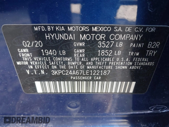 2020 Hyundai Accent SE with VIN 3KPC24A67LE122187, listed as a IAAI auction lot 41416330 with 41,018 mi miles. Bid and sale history available at carsss.com. Image 9.