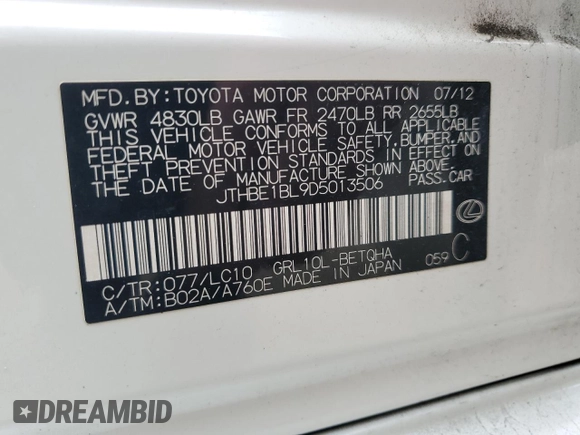 2013 Lexus GS 350 with VIN JTHBE1BL9D5013506, listed as a Copart auction lot 72723064 with 153,624 mi miles and Salvage Title. Bid and sale history available at carsss.com. Image 13.