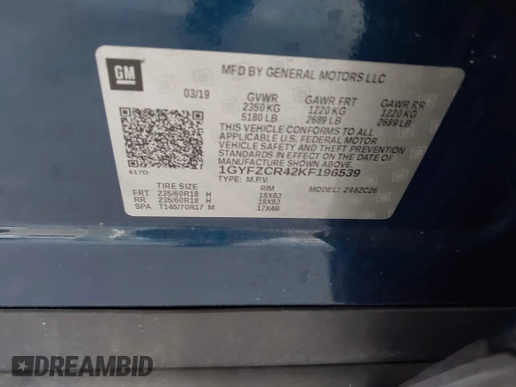 2019 Cadillac XT4 FWD Premium Luxury с VIN 1GYFZCR42KF196539, выставлен на аукционе IAAI как лот 42645457 с пробегом 59 861 миль миль и . История ставок и продаж доступна на DreamBid. Изображение 9.