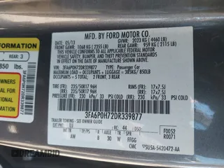 2013 Ford Fusion SE with VIN 3FA6P0H72DR339877, listed as a IAAI auction lot 41972171 with 94,300 mi miles. Bid and sale history available at carsss.com. Image 9.
