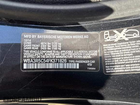 2015 BMW 4 Series 435i xDrive с VIN WBA3R5C54FK371826, выставлен на аукционе Copart как лот 53507455 с пробегом 49 780 миль миль и Списание • Salvage title. История ставок и продаж доступна на DreamBid. Изображение 10.