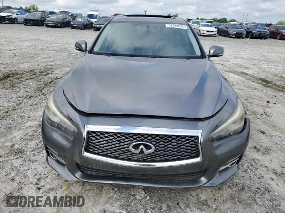 2014 Infiniti Q50 Premium with VIN JN1BV7APXEM675338, listed as a Copart auction lot 57125045 with 58,267 mi miles and Salvage title. Bid and sale history available at DreamBid. Image 5.