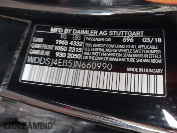 2018 Mercedes-Benz CLA 250 with VIN WDDSJ4EB5JN660990, listed as a IAAI auction lot 42456224 with 49,607 mi miles and . Bid and sale history available at DreamBid. Image 9.
