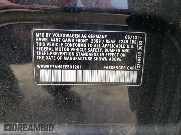 2014 Volkswagen CC R-Line with VIN WVWBP7AN9EE501261, listed as a Copart auction lot 75701194 with 73,123 mi miles and Salvage Title. Bid and sale history available at carsss.com. Image 13.