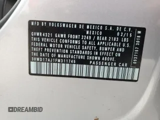 2015 Volkswagen Jetta SE с VIN 3VWD17AJ1FM311745, выставлен на аукционе Copart как лот 55936435 с пробегом 79 819 миль миль и Списание • Salvage title. История ставок и продаж доступна на DreamBid. Изображение 12.