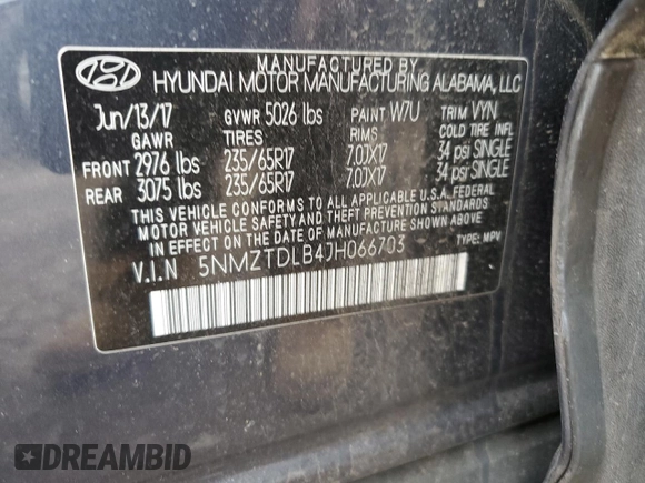 2018 Hyundai Santa Fe 2.4L z VIN 5NMZTDLB4JH066703, wystawiony jako Copart lot #54432155 z przebiegiem 67 737 mil mil oraz Szkoda całkowita • Salvage title. Historia ofert i sprzedaży dostępna na DreamBid. Obrazek 12.