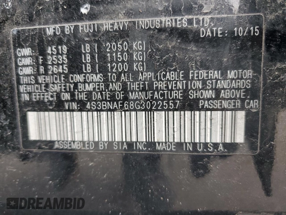 2016 Subaru Legacy 2.5i Premium with VIN 4S3BNAF68G3022557, listed as a Copart auction lot 48059044 with 129,970 mi miles. Bid and sale history available at carsss.com. Image 12.