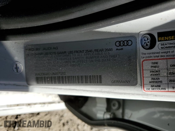 2018 Audi A6 Premium Plus with VIN WAUD8AFC1JN007252, listed as a Copart auction lot 46547795 with 78,980 mi miles and Salvage Title. Bid and sale history available at carsss.com. Image 12.