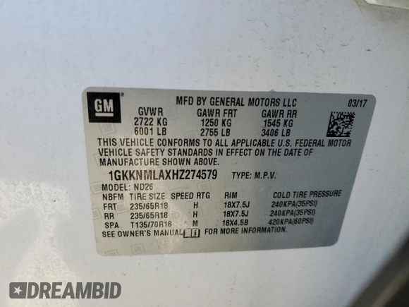 2017 GMC Acadia SLT with VIN 1GKKNMLAXHZ274579, listed as a Copart auction lot 49535915 with 90,204 mi miles and Salvage Title. Bid and sale history available at carsss.com. Image 13.