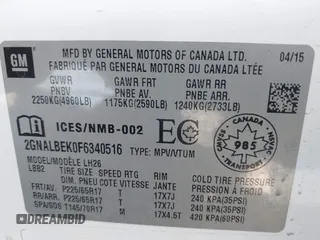 2015 Chevrolet Equinox LT with VIN 2GNALBEK0F6340516, listed as a IAAI auction lot 41729464 with 119,493 mi miles. Bid and sale history available at carsss.com. Image 9.