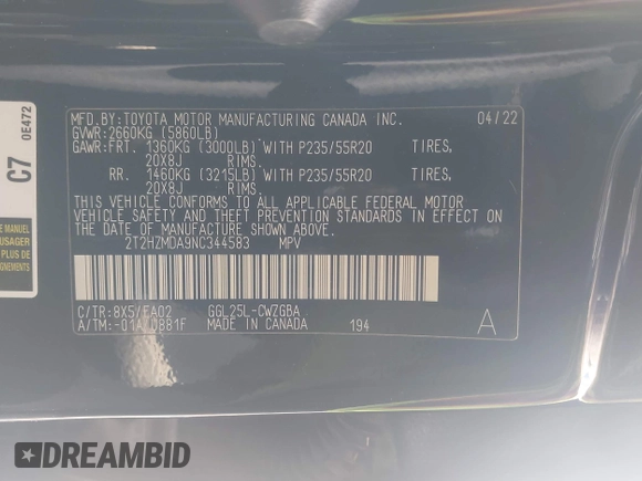 2022 Lexus RX 350 with VIN 2T2HZMDA9NC344583, listed as a IAAI auction lot 41878741 with 27,946 mi miles and . Bid and sale history available at DreamBid. Image 9.
