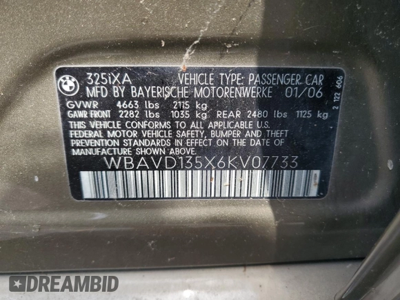 2006 BMW 3 Series 325xi z VIN WBAVD135X6KV07733, wystawiony jako Copart lot #64378665 z przebiegiem 116 849 mil mil oraz Szkoda całkowita • Salvage title. Historia ofert i sprzedaży dostępna na DreamBid. Obrazek 12.