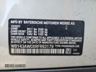 2024 BMW i4 eDrive35 with VIN WBY43AW0XRFR93179, listed as a Copart auction lot 52396475 with 14,905 mi miles and Salvage Title. Bid and sale history available at carsss.com. Image 12.