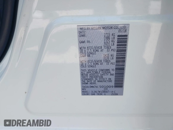 2019 Infiniti QX60 Luxe with VIN 5N1DL0MN7KC501009, listed as a IAAI auction lot 42145494 with 130,375 mi miles and . Bid and sale history available at DreamBid. Image 9.