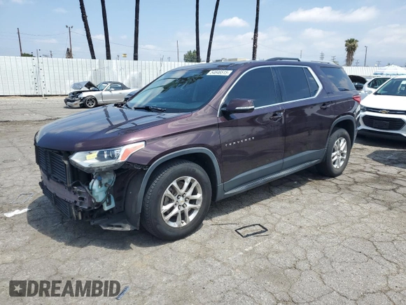 2018 Chevrolet Traverse LT Cloth z VIN 1GNERGKW6JJ200115, wystawiony jako Copart lot #54846515 z przebiegiem 79 785 mil mil oraz Szkoda całkowita • Salvage title. Historia ofert i sprzedaży dostępna na DreamBid. Obrazek 1.