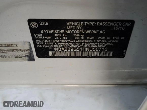 2017 BMW 3 Series 330i with VIN WBA8B9G51HNU50710, listed as a Copart auction lot 81289874 with 141,996 mi miles and Salvage Title. Bid and sale history available at carsss.com. Image 12.
