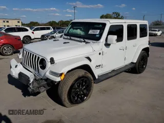 2021 Jeep Wrangler Unlimited Sahara High Altitude with VIN 1C4HJXEGXMW597689, listed as a Copart auction lot 72390024 with 33,200 mi miles and Salvage title. Bid and sale history available at DreamBid. Image 1.