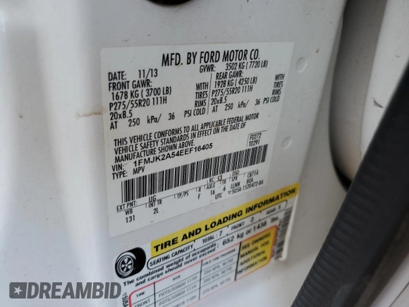 2014 Ford Expedition EL Limited with VIN 1FMJK2A54EEF16405, listed as a Copart auction lot 49708595 with 159,868 mi miles and Salvage Title. Bid and sale history available at carsss.com. Image 13.