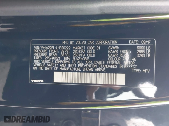 2018 Volvo XC90 Inscription with VIN YV4A22PL1J1320222, listed as a IAAI auction lot 41002251 with 137,523 mi miles. Bid and sale history available at carsss.com. Image 9.