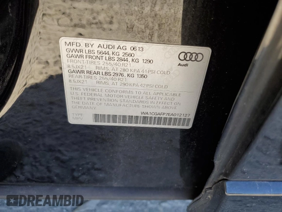2014 Audi SQ5 Premium Plus with VIN WA1CGAFP7EA012127, listed as a Copart auction lot 69935634 with 74,778 mi miles and Clean Title. Bid and sale history available at carsss.com. Image 13.